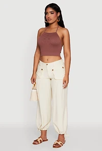 Womens Seamless Laser Cut Cropped Halter Top, Brown, Size M