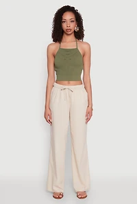 Womens Seamless Laser Cut Cropped Halter Top, L