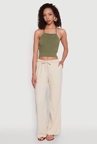 Womens Seamless Laser Cut Cropped Halter Top, L
