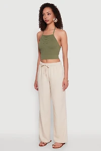 Womens Seamless Laser Cut Cropped Halter Top, L
