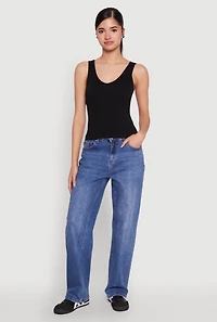 Womens Seamless Ribbed Knit V Neck Tank Top, L