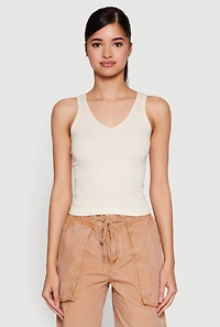 Womens Seamless Ribbed Knit V Neck Tank Top,