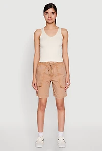 Womens Seamless Ribbed Knit V Neck Tank Top, Beige, Size S