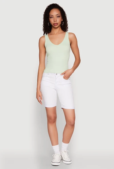 Womens Seamless Ribbed Knit V Neck Tank Top,