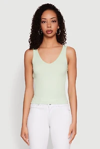 Womens Seamless Ribbed Knit V Neck Tank Top,