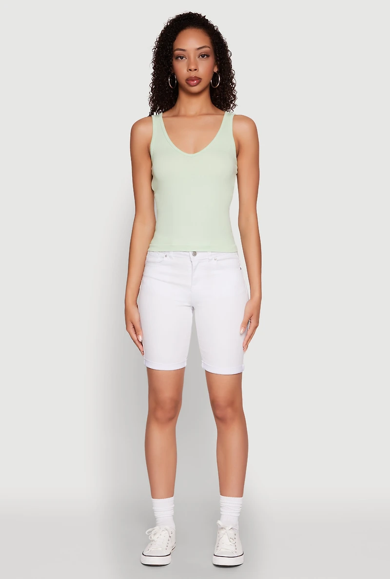 Seamless Ribbed Knit V Neck Tank Top