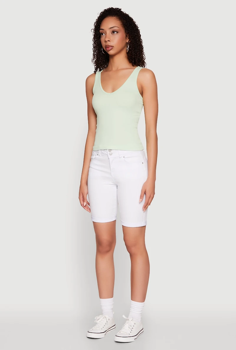 Seamless Ribbed Knit V Neck Tank Top