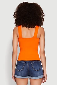 Womens Seamless Ribbed Knit V Neck Tank Top, Orange, Size L