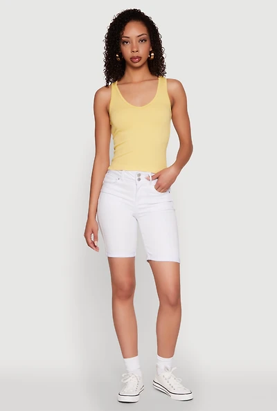 Womens Seamless Ribbed Knit V Neck Tank Top, Yellow,