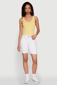 Womens Seamless Ribbed Knit V Neck Tank Top, Yellow,