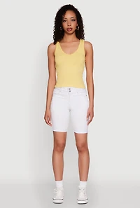 Womens Seamless Ribbed Knit V Neck Tank Top, Yellow,