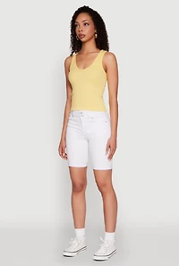 Womens Seamless Ribbed Knit V Neck Tank Top, Yellow,