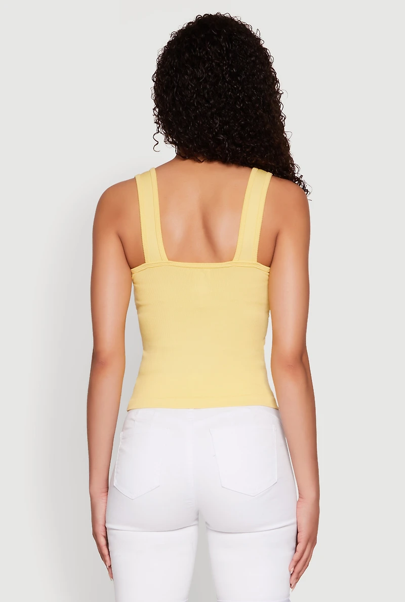 Womens Seamless Ribbed Knit V Neck Tank Top, Yellow,