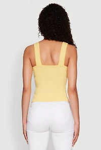 Womens Seamless Ribbed Knit V Neck Tank Top, Yellow,