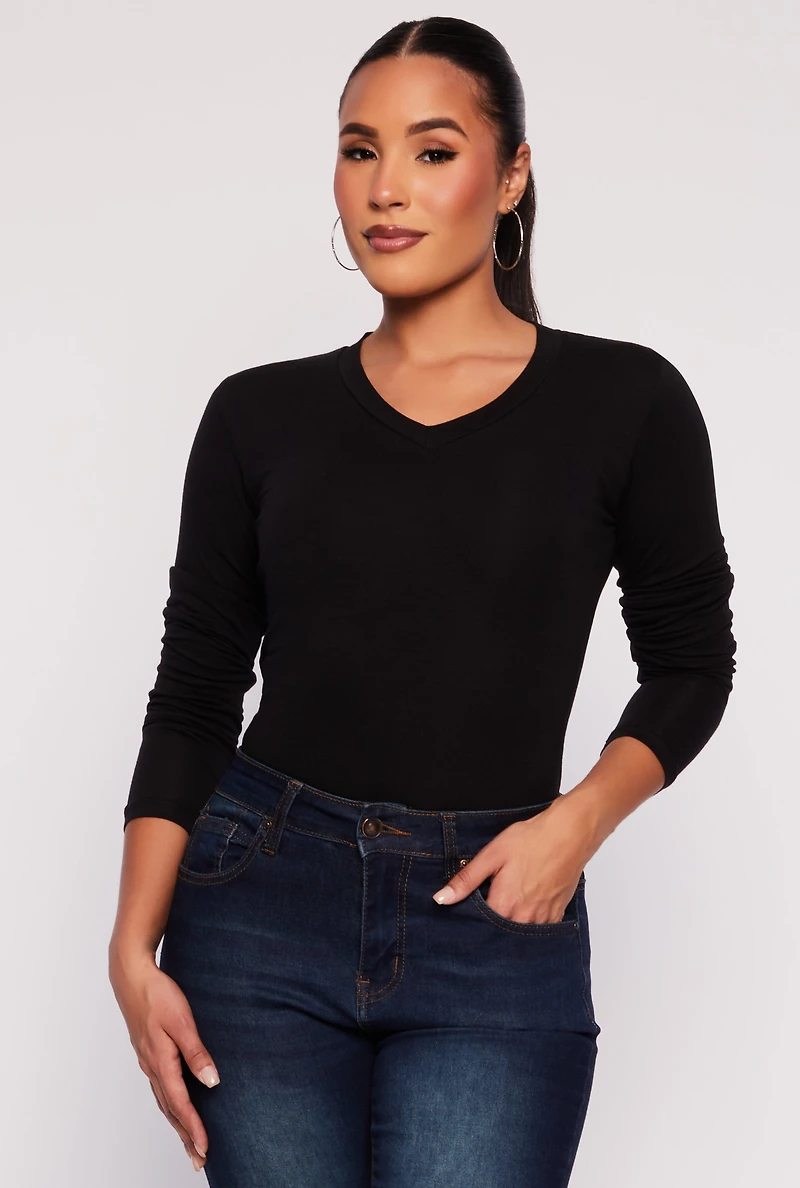 Long Sleeve V Neck Basic Tee
