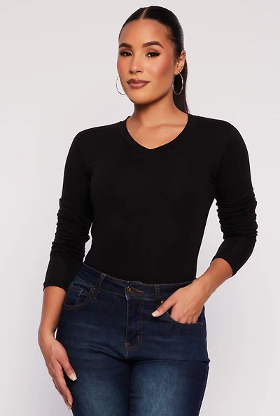 Long Sleeve V Neck Basic Tee