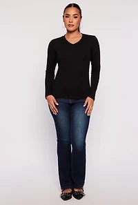Long Sleeve V Neck Basic Tee