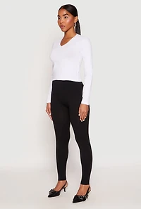 Womens V Neck Long Sleeve Crop Top, White, Size L