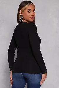 Womens Long Sleeve V Neck Tee, Black, Size M