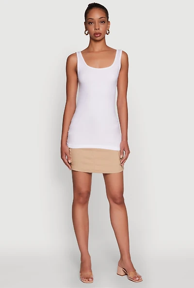 Womens Seamless Classic Fit Scoop Neck Tank Top, White, Size S-M