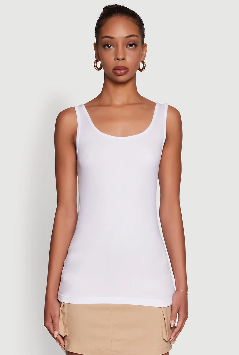 Womens Seamless Classic Fit Scoop Neck Tank Top, White, Size S-M