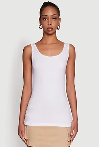 Womens Seamless Classic Fit Scoop Neck Tank Top, White, Size S-M