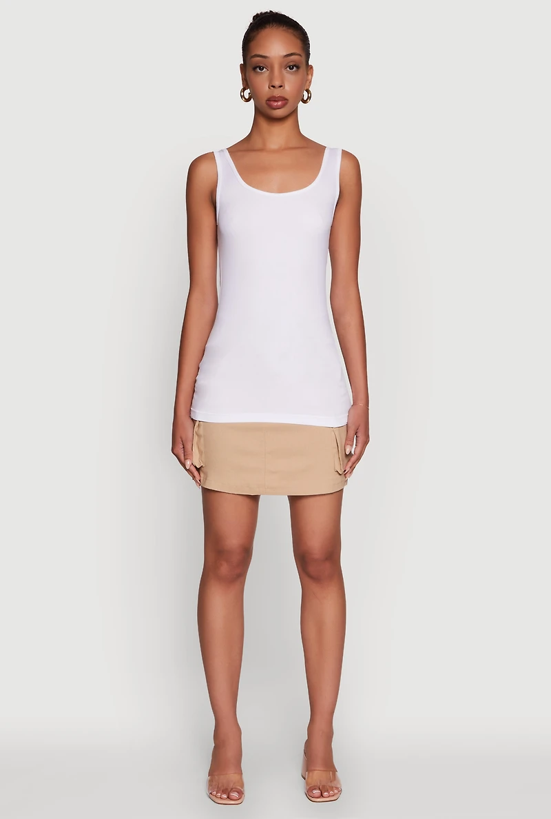 Womens Seamless Classic Fit Scoop Neck Tank Top, White, Size S-M