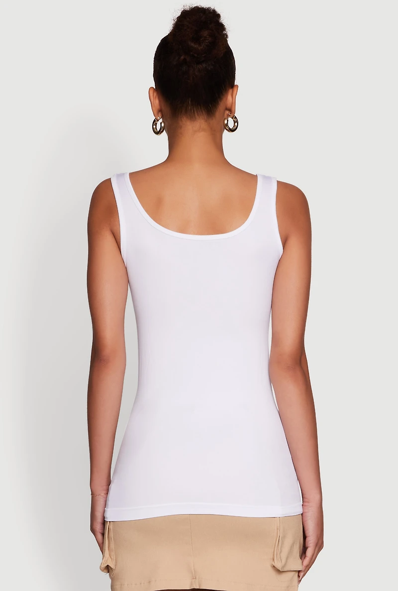 Womens Seamless Classic Fit Scoop Neck Tank Top, White, Size S-M