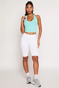 Womens Ribbed Knit Seamless Halter Top, Green, Size M-L