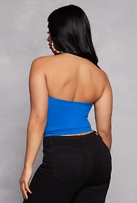 Womens Ribbed Knit Seamless Halter Top, Blue,