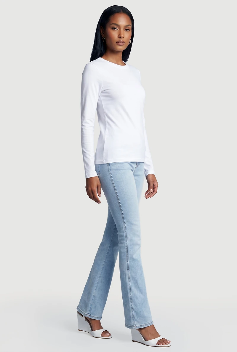 Solid Long Sleeve Crew Neck Top