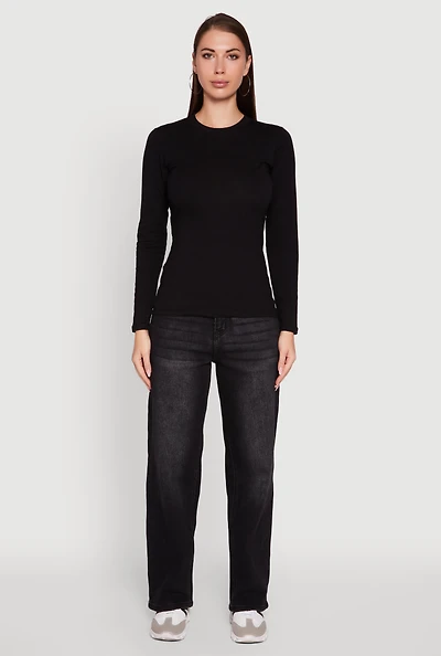 Womens Long Sleeve Basic Crew Neck T-Shirt,