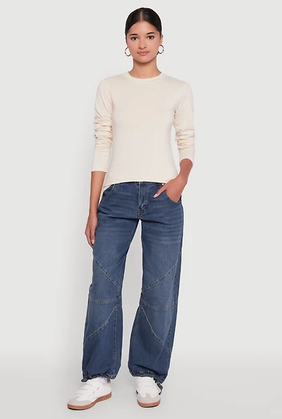 Womens Long Sleeve Basic Crew Neck T-Shirt,