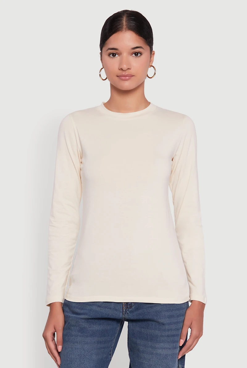 Womens Long Sleeve Basic Crew Neck T-Shirt,