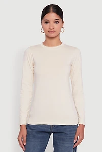 Womens Long Sleeve Basic Crew Neck T-Shirt,