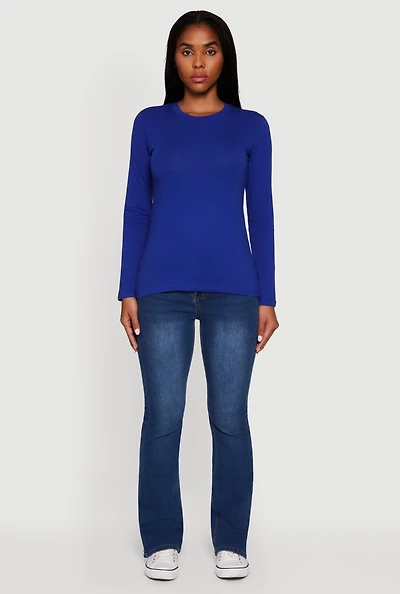 Womens Long Sleeve Basic Crew Neck T-Shirt,