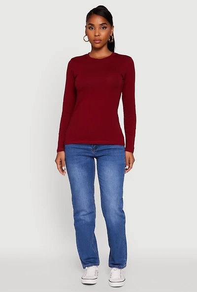 Womens Long Sleeve Basic Crew Neck T-Shirt,
