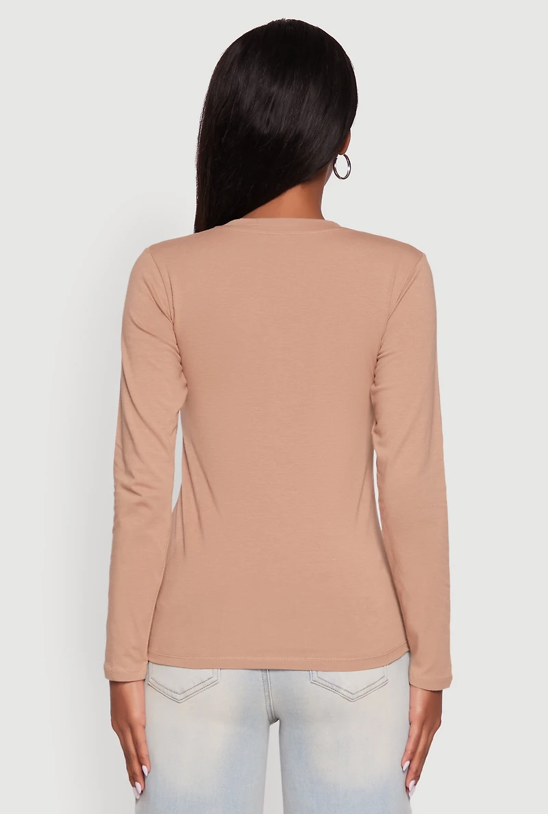 Womens V-Neck Long Sleeve Solid T-Shirt,