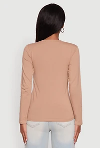 Womens V-Neck Long Sleeve Solid T-Shirt,