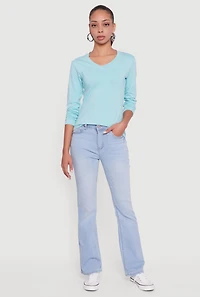 Womens V-Neck Long Sleeve Solid T-Shirt,