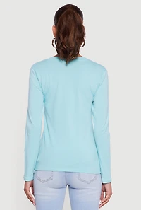Womens V-Neck Long Sleeve Solid T-Shirt,
