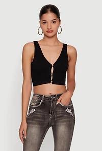 Seamless Ribbed Rhinestone Keyhole Crop Top
