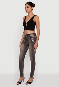 Seamless Ribbed Rhinestone Keyhole Crop Top