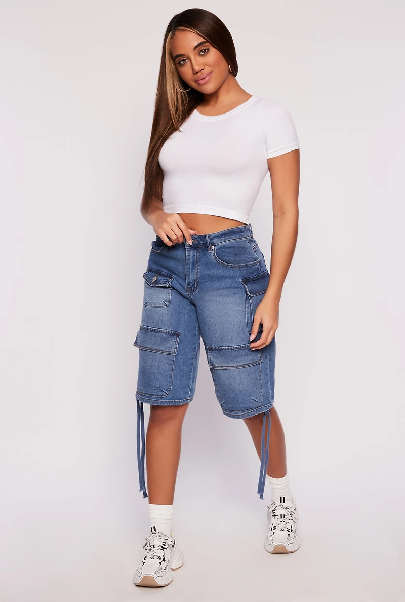 Womens Seamless Crew Neck Crop Top, White, Size L-XL