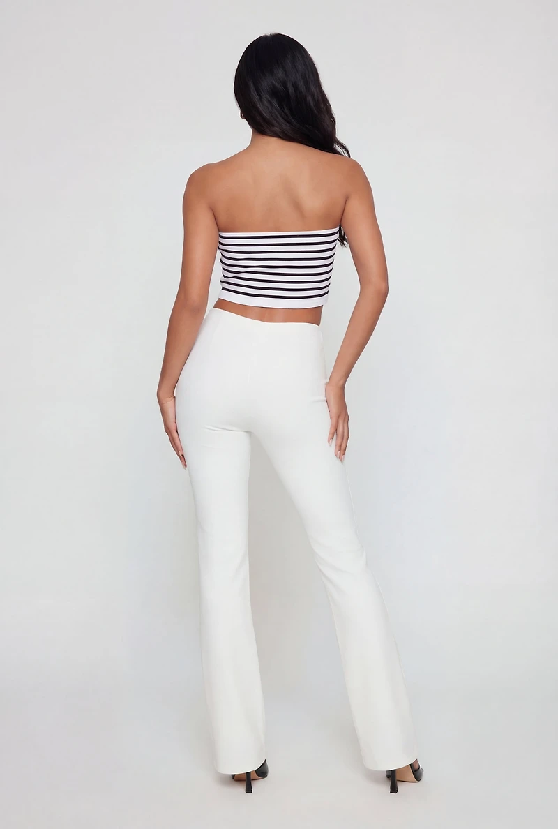 Striped Fold Over Ruched Side Cropped Tube Top