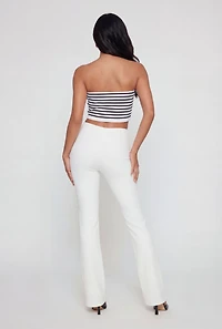 Striped Fold Over Ruched Side Cropped Tube Top