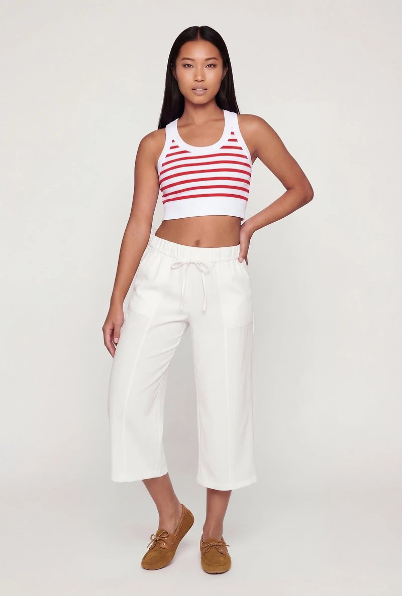Striped Ribbed Cropped Racerback Tank Top