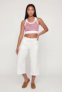 Striped Ribbed Cropped Racerback Tank Top