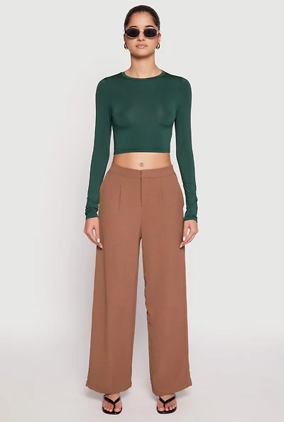 Womens Daisy Long Sleeve High Neck Crop Top, Green, Size S