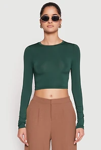 Womens Daisy Long Sleeve High Neck Crop Top, Green, Size S